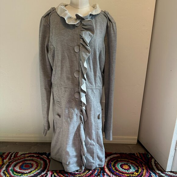 Kut from the Kloth Ruffled Gray Button-Up Mid-Length Jacket W Sz XL - Picture 3 of 10